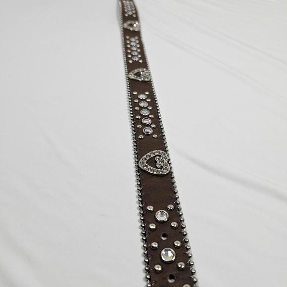 Nocona Cowgirl Western Brown/Rhinestone Heart Leather Belt Size 28 Bling - Picture 2 of 9